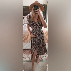 Sienna Sky Leopard Animal Print Tie Summer Midi Dress - Size Small